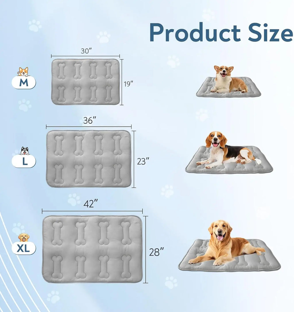 #Summervibes 2Pcs Dog Cooling Mat for Large Dogs or Cats, Thickened Durable Non-Toxic Non-Slip Quiled Long-Lasting Cool Summer Pet Pad with Cute Bone Stitching, Portable Lightweight Washable Indoor Outdoor Cold Kennel Crate Bed, Grey